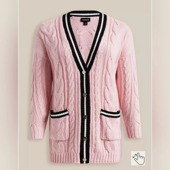 Torrid Cable Knit Boyfriend Cardigan V-Neck Sweater - Picture 3 of 5